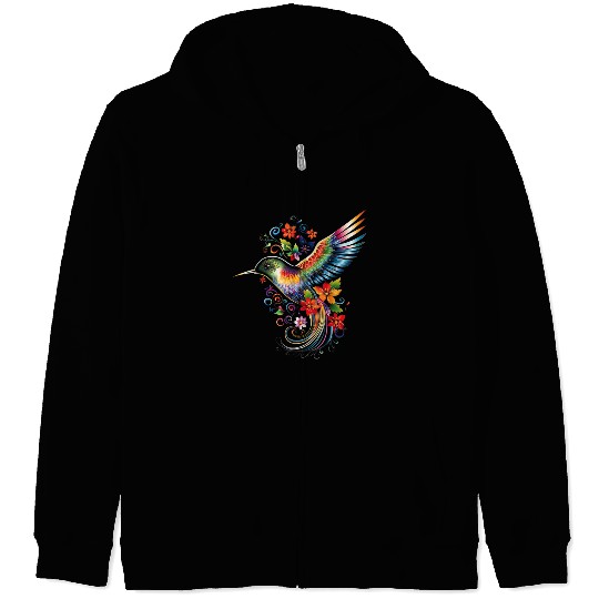 Hummingbird Flowers Colorful Hummindgbird Zip Hoodies