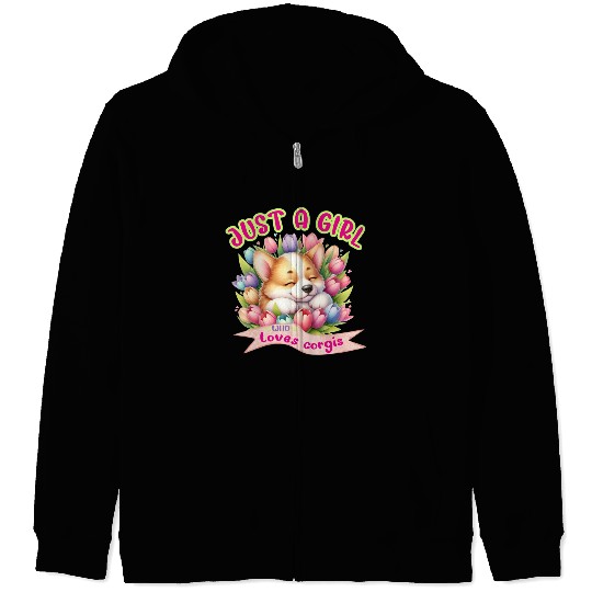 Corgi in tulips - Just a girl who loves corgis Zip Hoodies