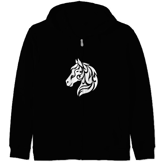 Pretty Tribal Horse Head Portrait Tattoo Zip Hoodies