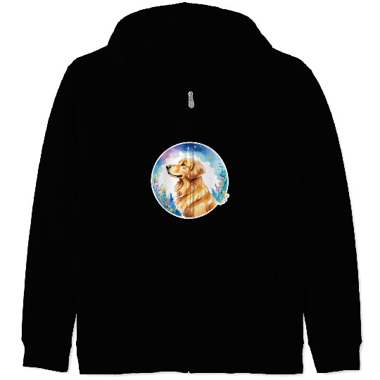 Golden Retriever Watercolor Zip Hoodies