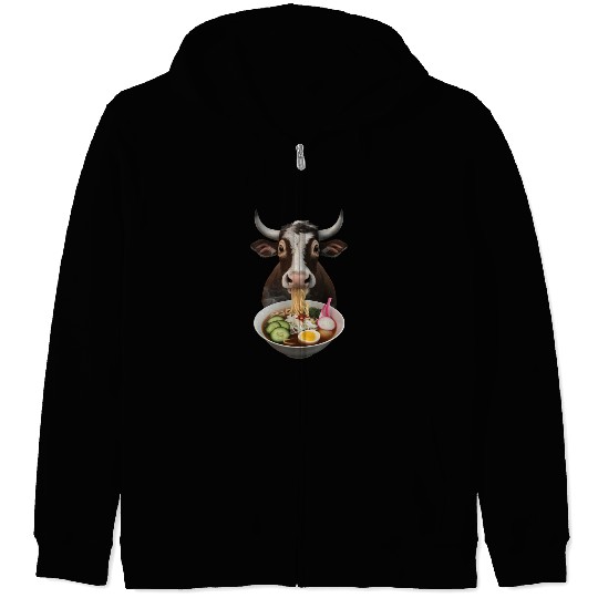 Ox Eating Ramen Realistic Zip Hoodies