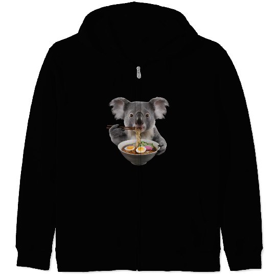 Koala Eating Ramen Realistic Zip Hoodies