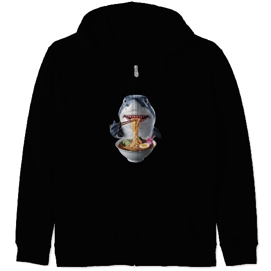 Shark Eating Ramen Realistic Zip Hoodies