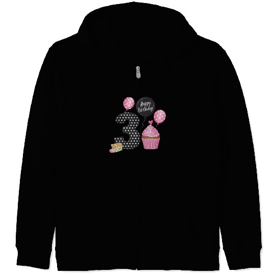 Girl 3rd Birthday Pink Zip Hoodies