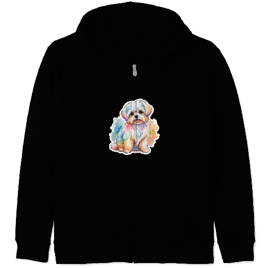 Maltese Dog Watercolor Zip Hoodies