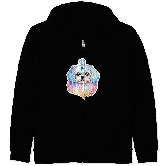 Maltese Dog Watercolor Zip Hoodies