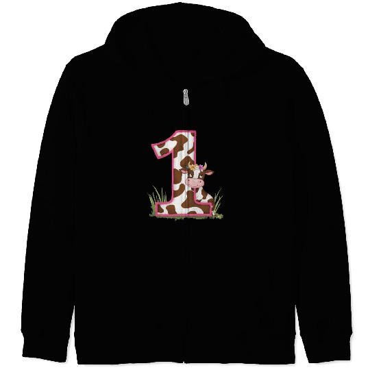 Boy 1st Birthday Cow Number 1 Zip Hoodies