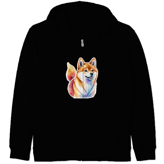 Shiba Inu Watercolor Zip Hoodies