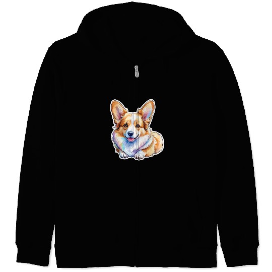 Pembroke Welsh Corgi Watercolor Zip Hoodies