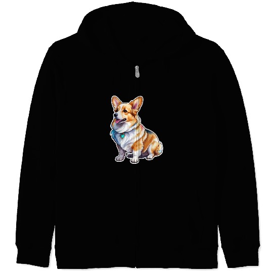 Pembroke Welsh Corgi Watercolor Zip Hoodies