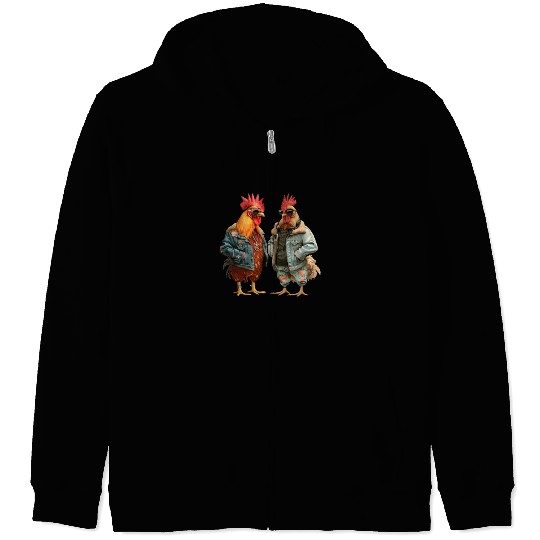 Chickens in chic streetwear attire Zip Hoodies
