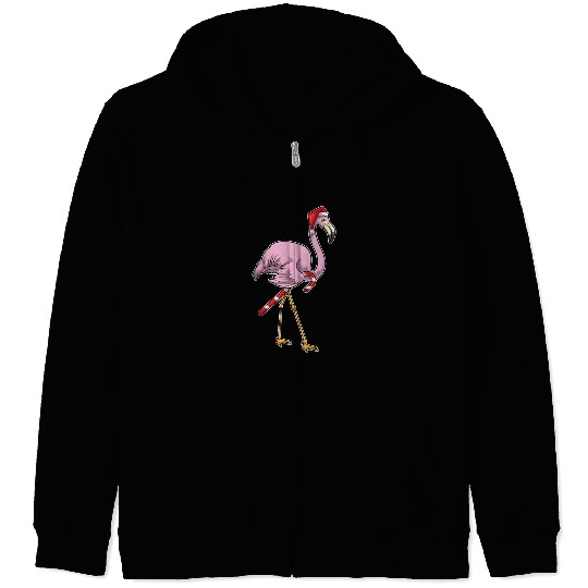 Flamingo Christmas Candy cane Zip Hoodies