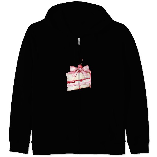 Cake with a pink bow Zip Hoodies