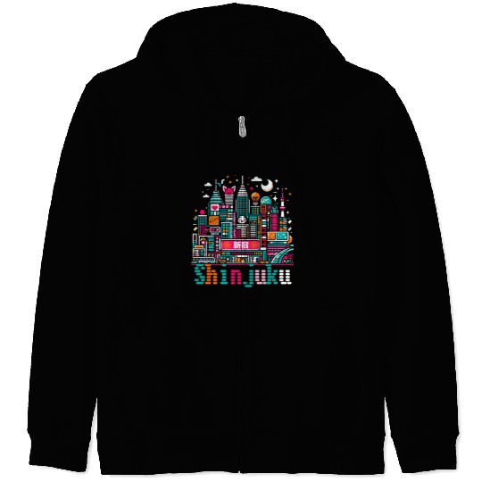 Shinjuku Japan Neon Color city Zip Hoodies