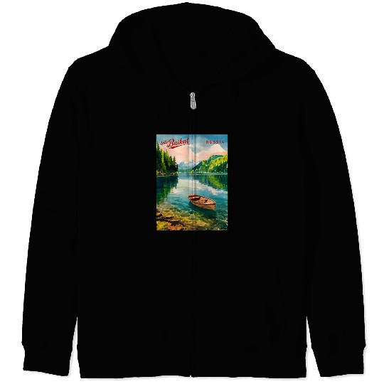 Vintage Travel Lake Baikal Russia Retro Scenic Zip Hoodies
