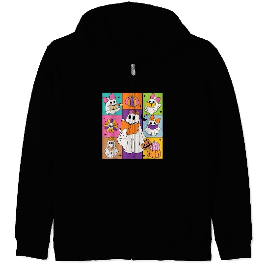 Cute Ghost Book Reading Halloween Teacher Kids Boo Zip Hoodies