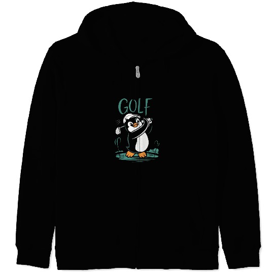 Cute Penguin Golf Swing Fun Golfing Zip Hoodies