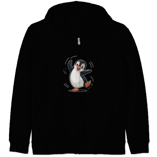 Happy Dancing Penguin Cartoon Illustration Zip Hoodies