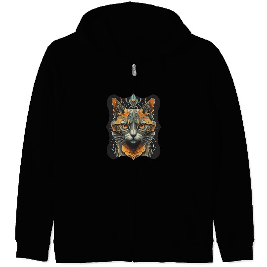 Elegant stylish black and gold cat face Zip Hoodies