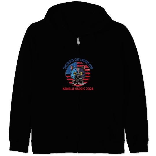 Retro Childless Cat Ladies For Kamala Harris 2024 Zip Hoodies