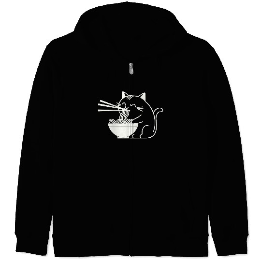 Cute Cat Eating Ramen Kawaii Food Design Zip Hoodies