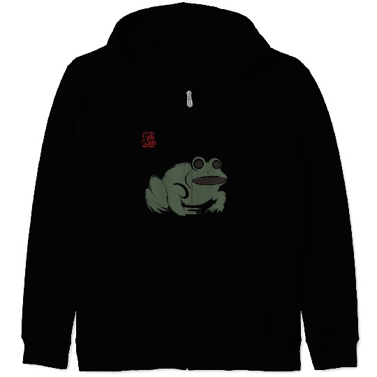 Grumpy Frog Illustration - Funny Animal Art Zip Hoodies