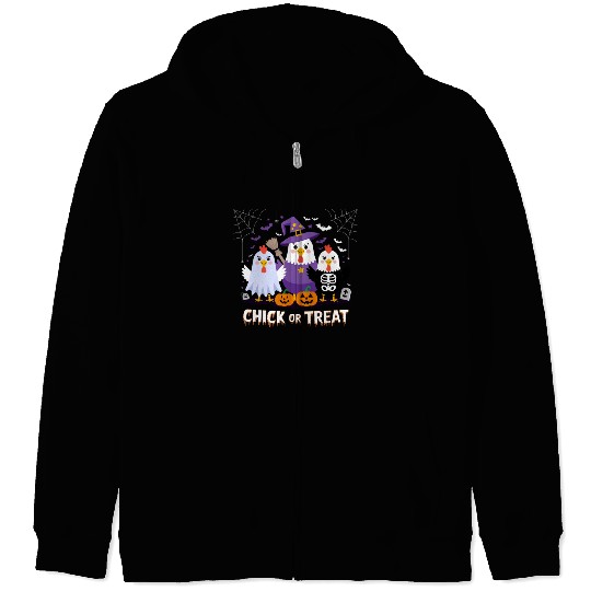 Chick or Treat Halloween Fun with Ghost, Witch, Zip Hoodies