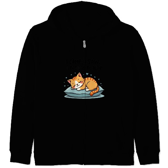 Cute Cat Nap Lover Funny Sleepy Naptime Humor Zip Hoodies
