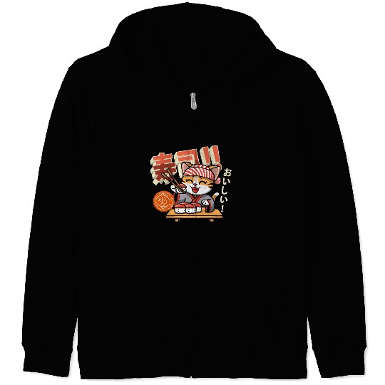 Sushi Chef Cat Adorable Culinary Cat Design Zip Hoodies