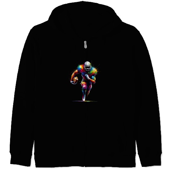 Colorful American Football Player Running Vibrant Zip Hoodies
