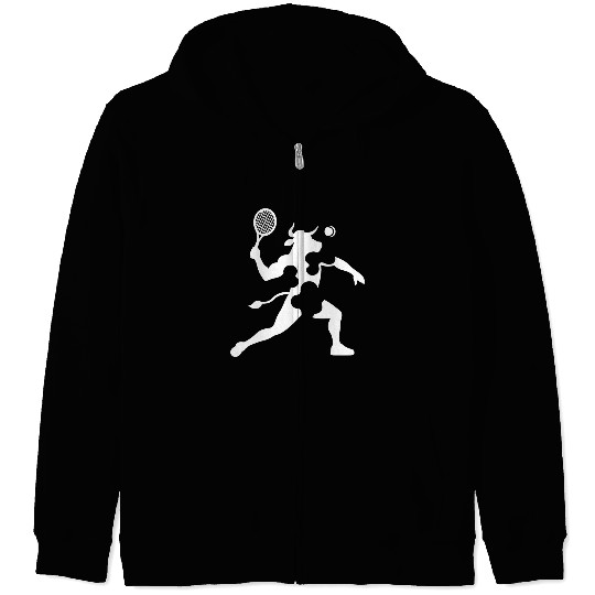 Minimalist cow tennis silhouette tennis player Zip Hoodies