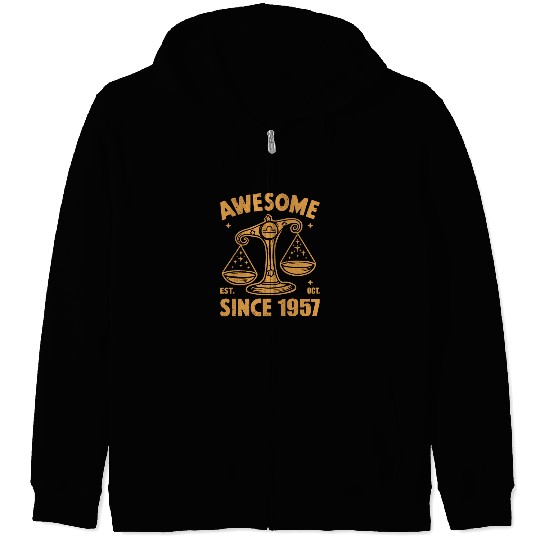 Awesome Since 1957 Libra Zodiac Birthday October Zip Hoodies
