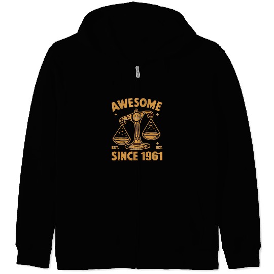 Awesome Since 1961 Libra Zodiac Birthday October Zip Hoodies