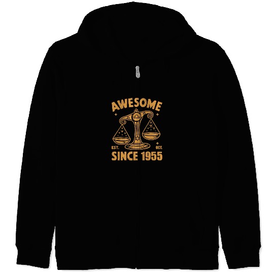 Awesome Since 1955 Libra Zodiac Birthday October Zip Hoodies