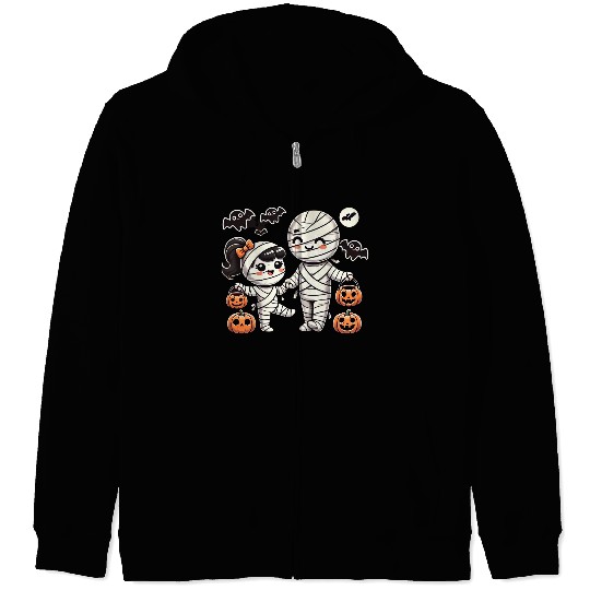 Kawaii Mummy Family Trick-or-Treat Halloween Fun Zip Hoodies