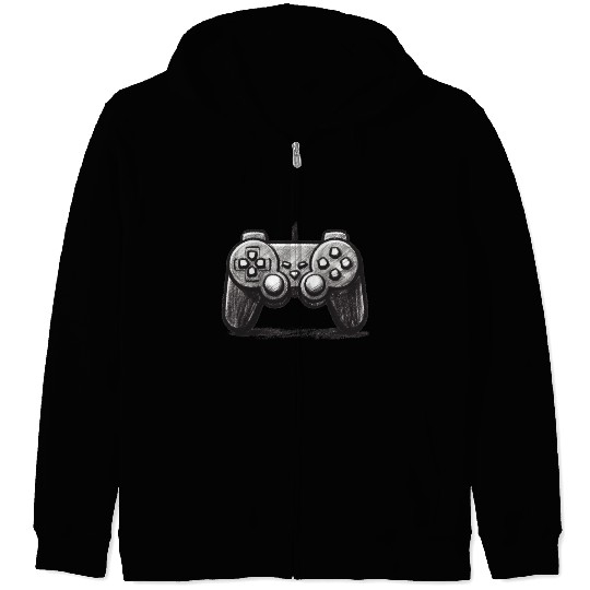 Gamer Controller Cartoon Charcoal Gaming Art 3 Zip Hoodies