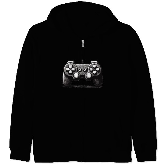 Gamer Controller Cartoon Charcoal Gaming Art 1 Zip Hoodies