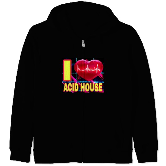 I LOVE ACID HOUSE YELLOW FONTS Zip Hoodies