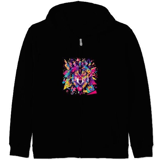 Majestic Pop Art Alpha Wolf - Vibrant Cool Zip Hoodies
