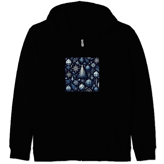 flannel blue and white christmas Zip Hoodies