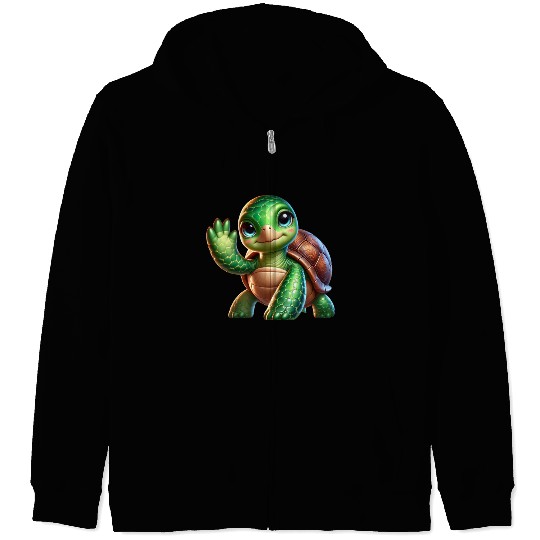 Adorable Waving Turtle Zip Hoodies