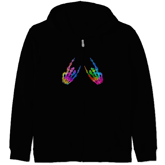 Rock On Rock Star Skeleton Hands LGBT Rainbow Zip Hoodies