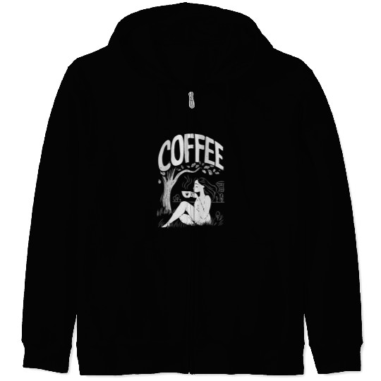 Relaxing Lady Under Tree Design for Coffee Lovers Zip Hoodies