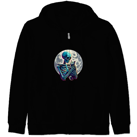 Skeleton Cute Cat Skull Kitty Halloween Zip Hoodies
