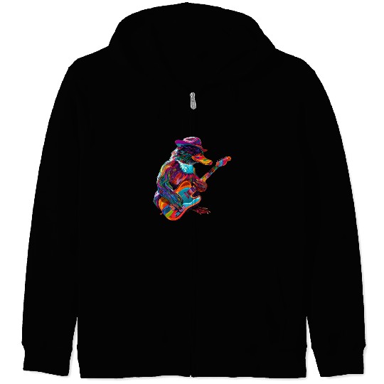 Platypus Mammal Guitar Cowboy Hat Popart Zip Hoodies