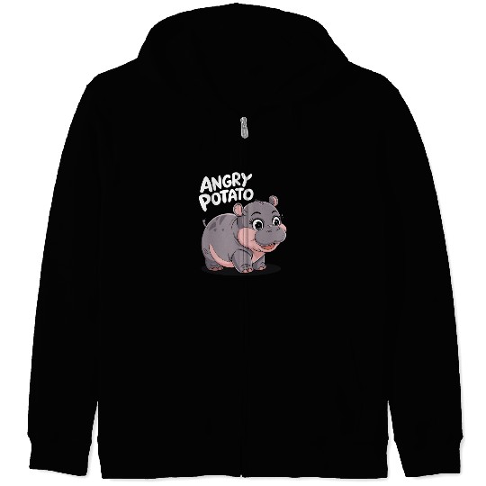 Moo Deng Angry Potato Hippo Fun Zip Hoodies