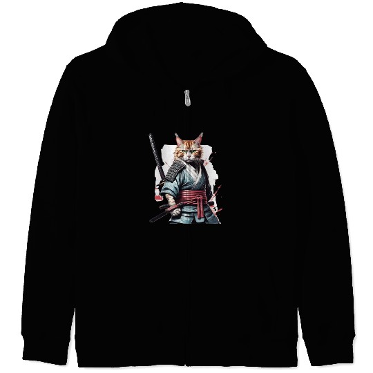 Fearless Samurai Cat Zip Hoodies