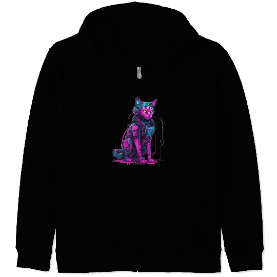 Cyber Warrior Cat Zip Hoodies