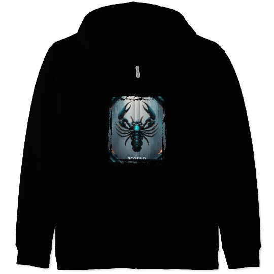 Zodiac sign Scorpio in cyberpunk era Future Zip Hoodies