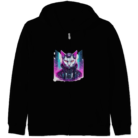 Cyberpunk Feline Warrior Zip Hoodies